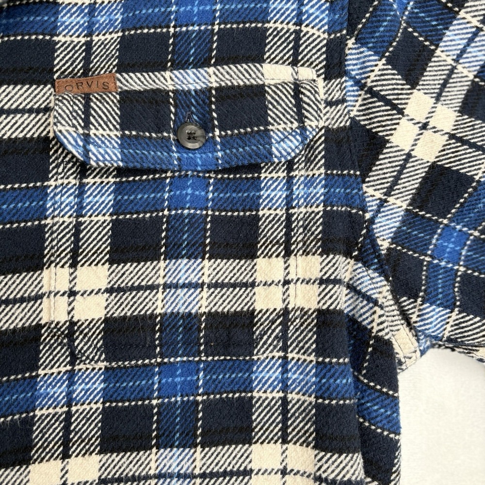 Orvis Classic Collection Mens Plaid Flannel Shirt Button Up M Blue Black White - Picture 4 of 10